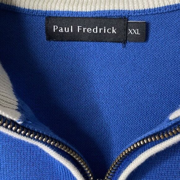 PAUL FREDRICK 1/4 Zip Sweater Men XXL Mock Neck Pullover Supima Cotton Blue - Picture 8 of 10